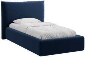 Micadoni Královsky modrá sametová jednolůžková postel Kaelle 90 x 200 cm s úložným prostorem