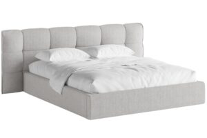 Micadoni Světle šedá bouclé dvoulůžková postel Eric 160 x 200 cm s úložným prostorem