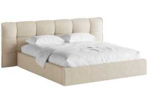 Světle béžová bouclé dvoulůžková postel MICADONI Eric 180 x 200 cm s úložným prostorem