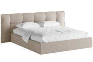 Tmavě béžová bouclé dvoulůžková postel MICADONI Eric 180 x 200 cm s úložným prostorem