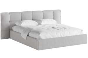 Světle šedá bouclé dvoulůžková postel MICADONI Eric 180 x 200 cm s úložným prostorem