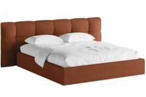 Terakotově oranžová bouclé dvoulůžková postel MICADONI Eric 180 x 200 cm s úložným prostorem