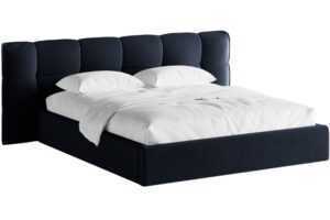 Micadoni Tmavě modrá sametová dvoulůžková postel Eric 180 x 200 cm s úložným prostorem