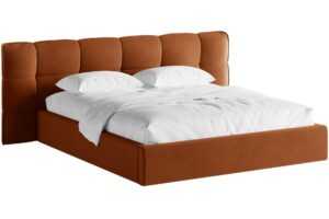 Micadoni Terakotově oranžová sametová dvoulůžková postel Eric 180 x 200 cm s úložným prostorem