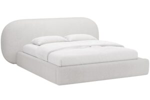 Micadoni Světle šedá bouclé dvoulůžková postel Ovalo 160 x 200 cm s úložným prostorem