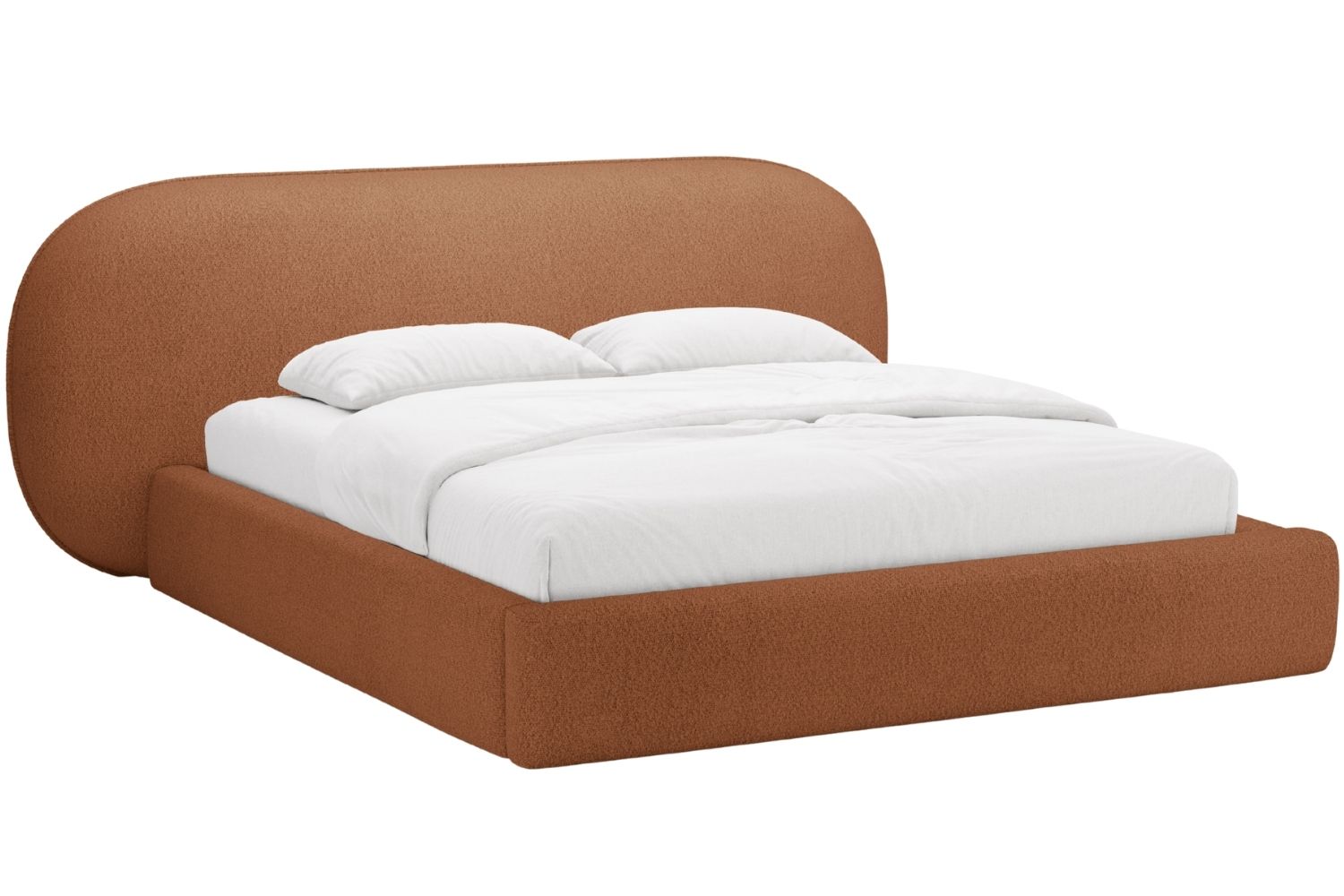 Micadoni Terakotově oranžová bouclé dvoulůžková postel Ovalo 180 x 200 cm s úložným prostorem