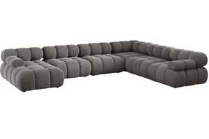 Micadoni Šedá sametová rohová pohovka Bellis 376 cm