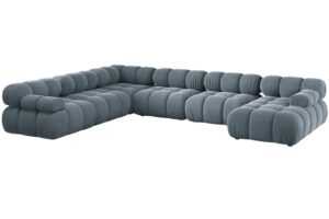 Micadoni Světle modrá sametová rohová pohovka Bellis 376 cm