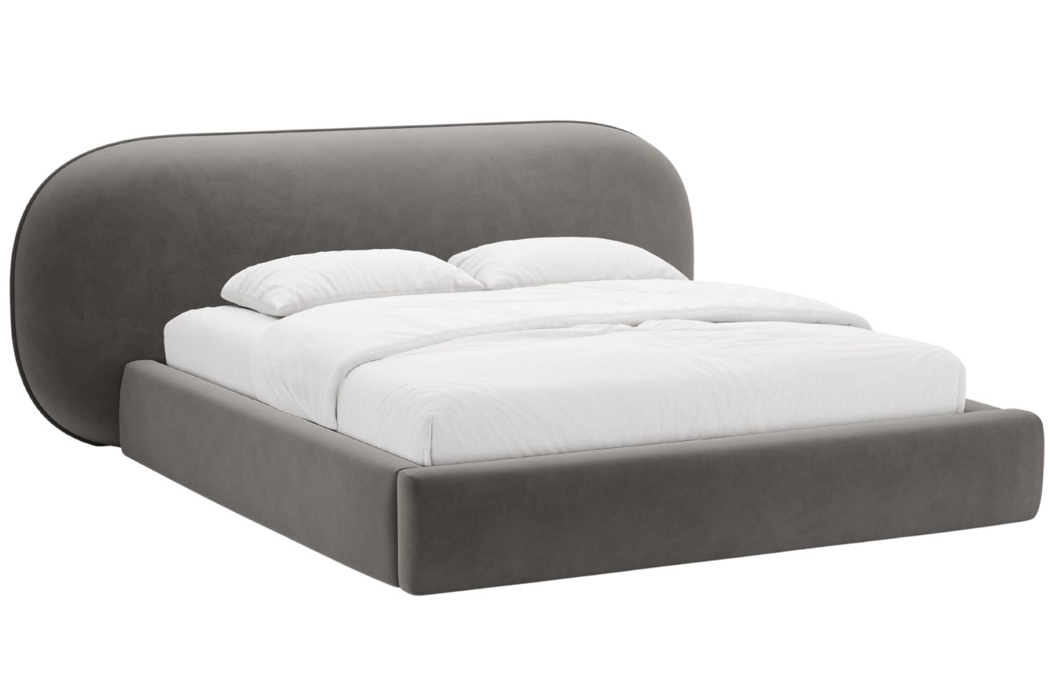 Micadoni Tmavě šedá sametová dvoulůžková postel Ovalo 160 x 200 cm s úložným prostorem