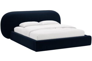 Micadoni Královsky modrá sametová dvoulůžková postel Ovalo 180 x 200 cm s úložným prostorem