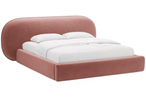 Micadoni Růžová sametová dvoulůžková postel Ovalo 180 x 200 cm s úložným prostorem