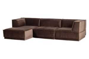 WOOOD Tmavě hnědá sametová rohová pohovka Manu 286 cm