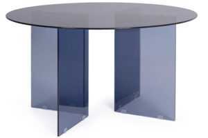 Bizzotto Modrý  skleněný jídelní stůl Iride Ø130 cm