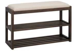 Rowico Tmavý dubový botník CONFETTI 80 x 30 cm s béžovým sedákem